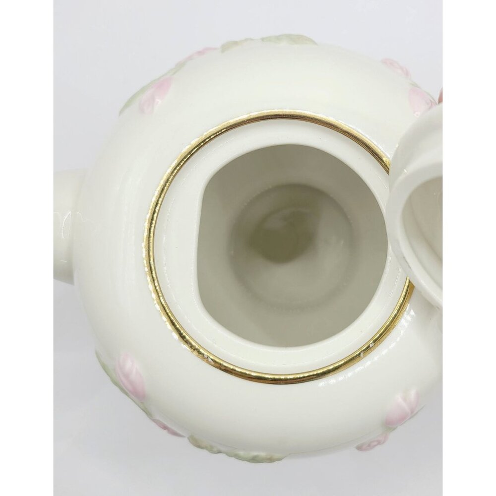 Lenox Great Giftables Rose Vine Teapot Porcelain Pink Rose Gold Trim Floral - Picture 10 of 14